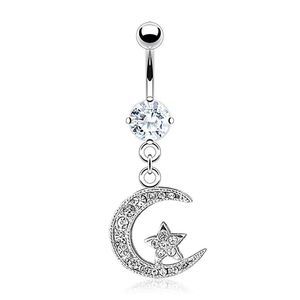 star and Moon belly jewelry curved barbell silver